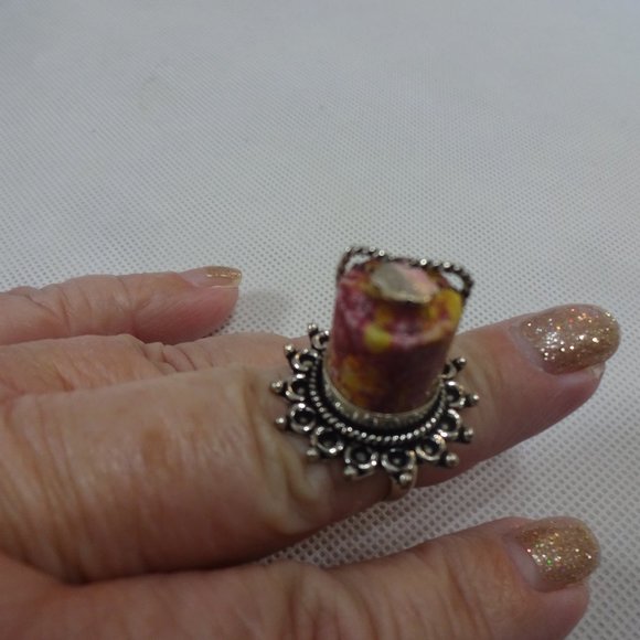 Artistic "MOSAIC JASPER STACK" Handmade Sterling Fun Ring Size 7.25 #412a - Picture 3 of 3